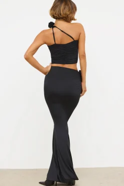 Oh Polly Women'S Clothing Sale - $65 And Under | Women'S Clothing Sale - $40 And Under^Slinky Jersey Rose Detail Mid-Rise Maxi Skirt in Black