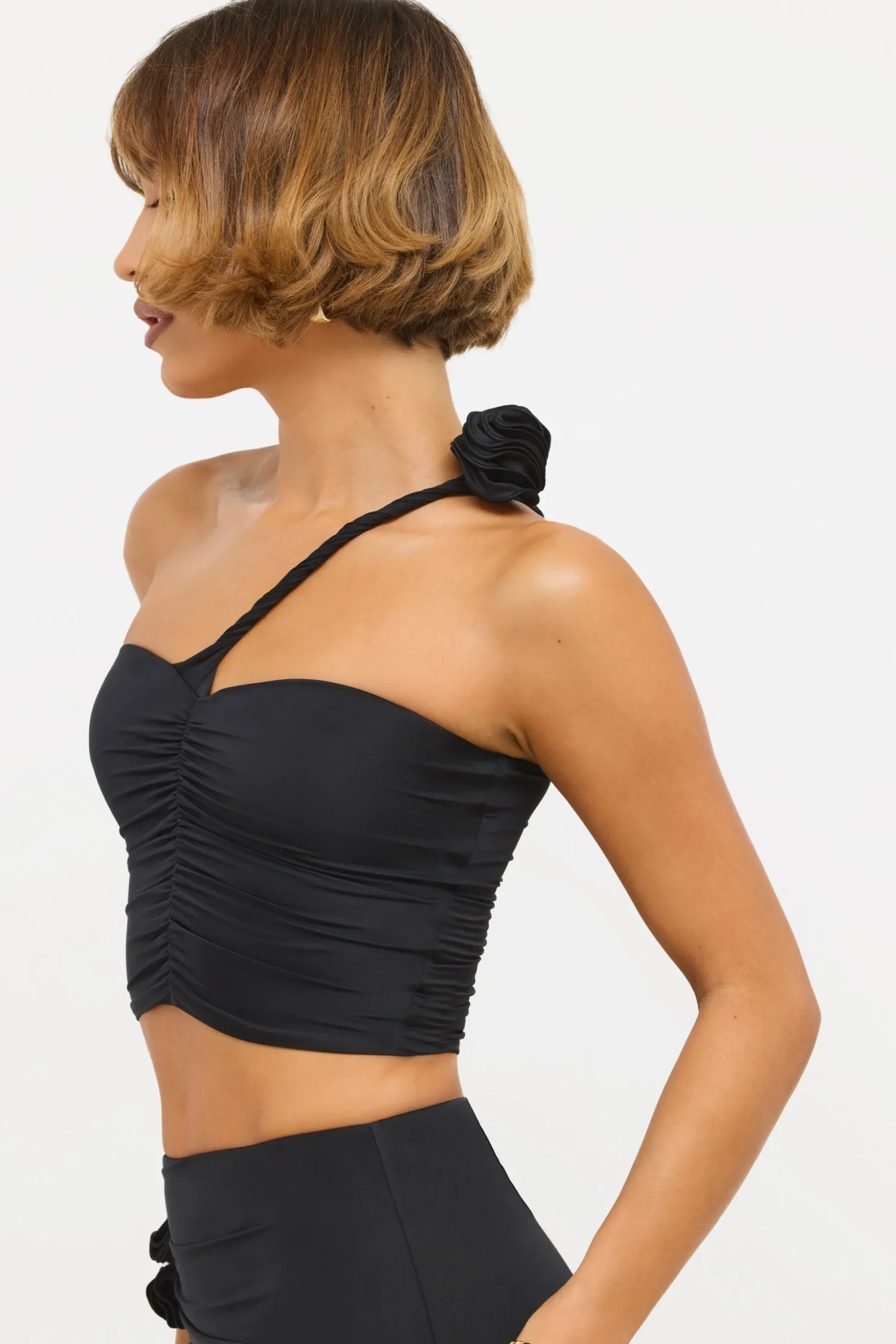 Oh Polly Women'S Clothing Sale - $65 And Under | Women'S Clothing Sale - $40 And Under^Slinky Jersey Rose Detail Asymmetric Top in Black