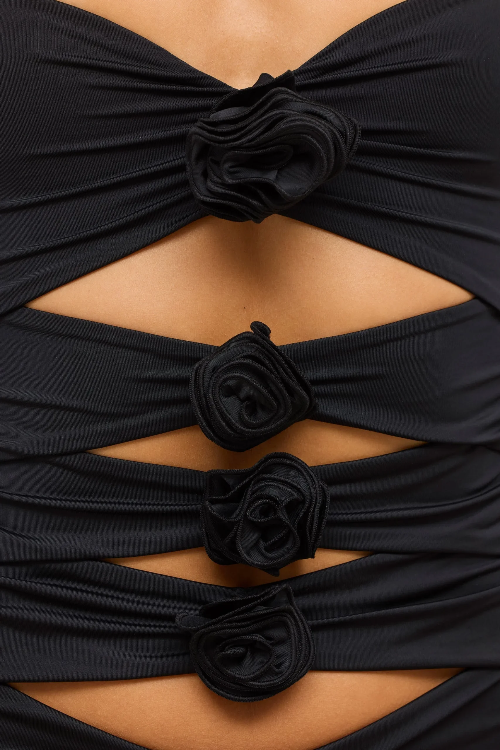 Oh Polly Women'S Clothing Sale - $65 And Under | Women'S Clothing Sale - $40 And Under^Slinky Jersey Rose Detail Cut Out Mini Dress in Black