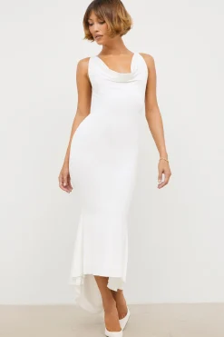 Oh Polly Women'S Clothing Sale - $65 And Under | Bride To Be^Slinky Jersey Rose Detail Midi Dress in White