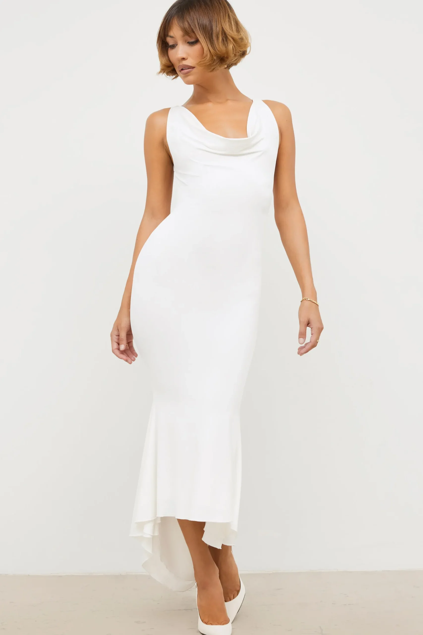 Oh Polly Women'S Clothing Sale - $65 And Under | Bride To Be^Slinky Jersey Rose Detail Midi Dress in White