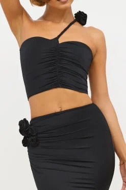 Oh Polly Women'S Clothing Sale - $65 And Under | Women'S Clothing Sale - $40 And Under^Slinky Jersey Rose Detail Asymmetric Top in Black