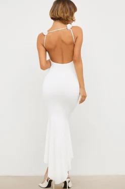 Oh Polly Women'S Clothing Sale - $65 And Under | Bride To Be^Slinky Jersey Rose Detail Midi Dress in White