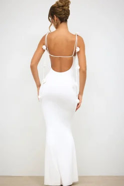 Oh Polly Party Dresses | Bride To Be^Slinky Jersey Rose Detail Evening Gown in White