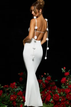 Oh Polly Party Dresses | Bride To Be^Slinky Jersey Rose Detail Evening Gown in White