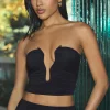Oh Polly Co-Ords | Tops^Slinky Jersey Ruched Hardware Detail Strapless Top in Black