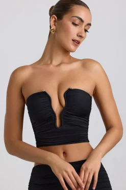 Oh Polly Co-Ords | Tops^Slinky Jersey Ruched Hardware Detail Strapless Top in Black