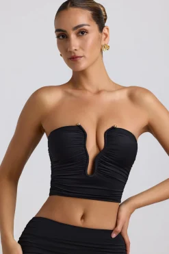 Oh Polly Co-Ords | Tops^Slinky Jersey Ruched Hardware Detail Strapless Top in Black