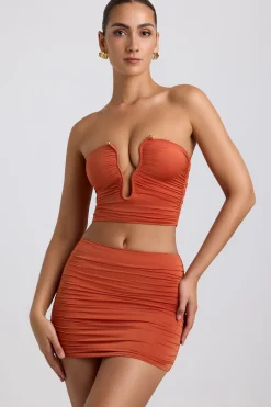 Oh Polly Co-Ords | Tops^Slinky Jersey Ruched Hardware Detail Strapless Top in Burnt Orange BurntOrange