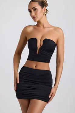 Oh Polly Co-Ords | Tops^Slinky Jersey Ruched Hardware Detail Strapless Top in Black