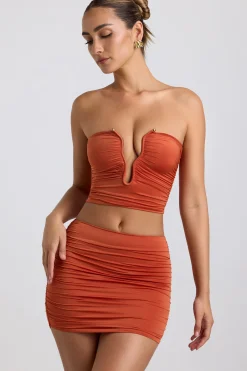 Oh Polly Women'S Clothing Sale - $65 And Under | Women'S Clothing Sale - $40 And Under^Slinky Jersey Ruched Micro Mini Skirt in Burnt Orange BurntOrange
