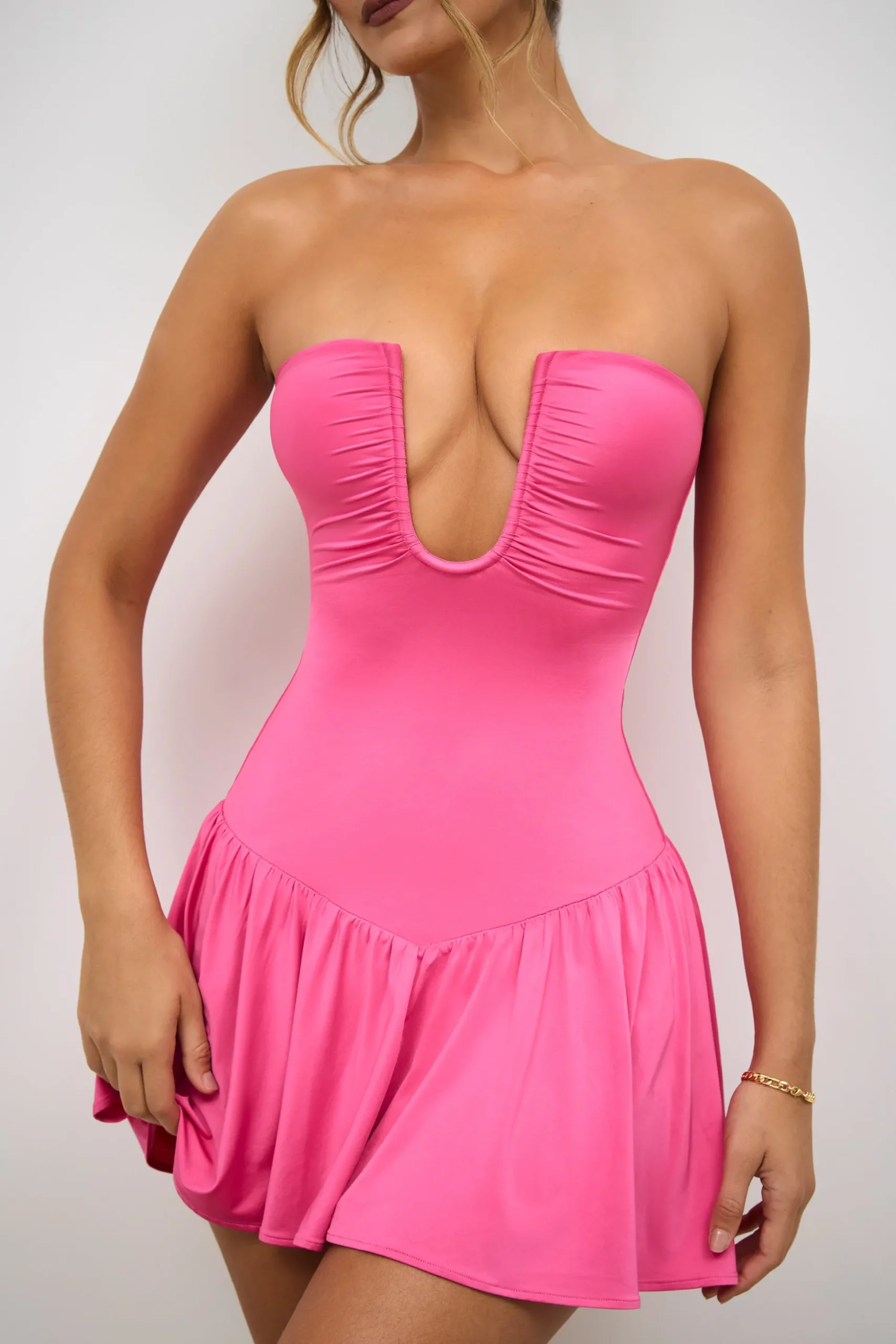 Oh Polly Women'S Clothing Sale - $65 And Under | Women'S Clothing Sale - $40 And Under^Slinky Jersey Strapless Plunge Neck Mini Dress in Rose Pink RosePink