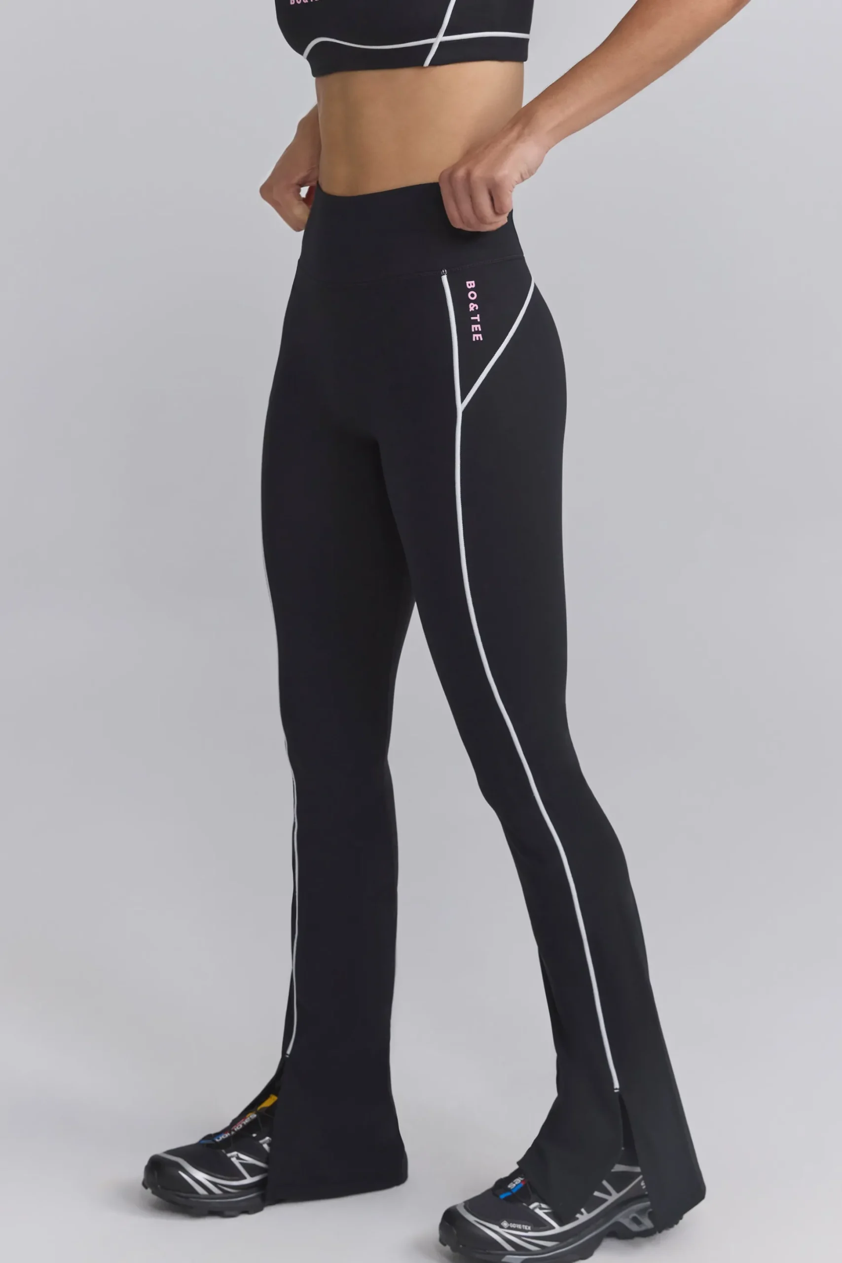 Oh Polly Matching Sets^Soft Active Contrast-Trim Flared Trousers in Black