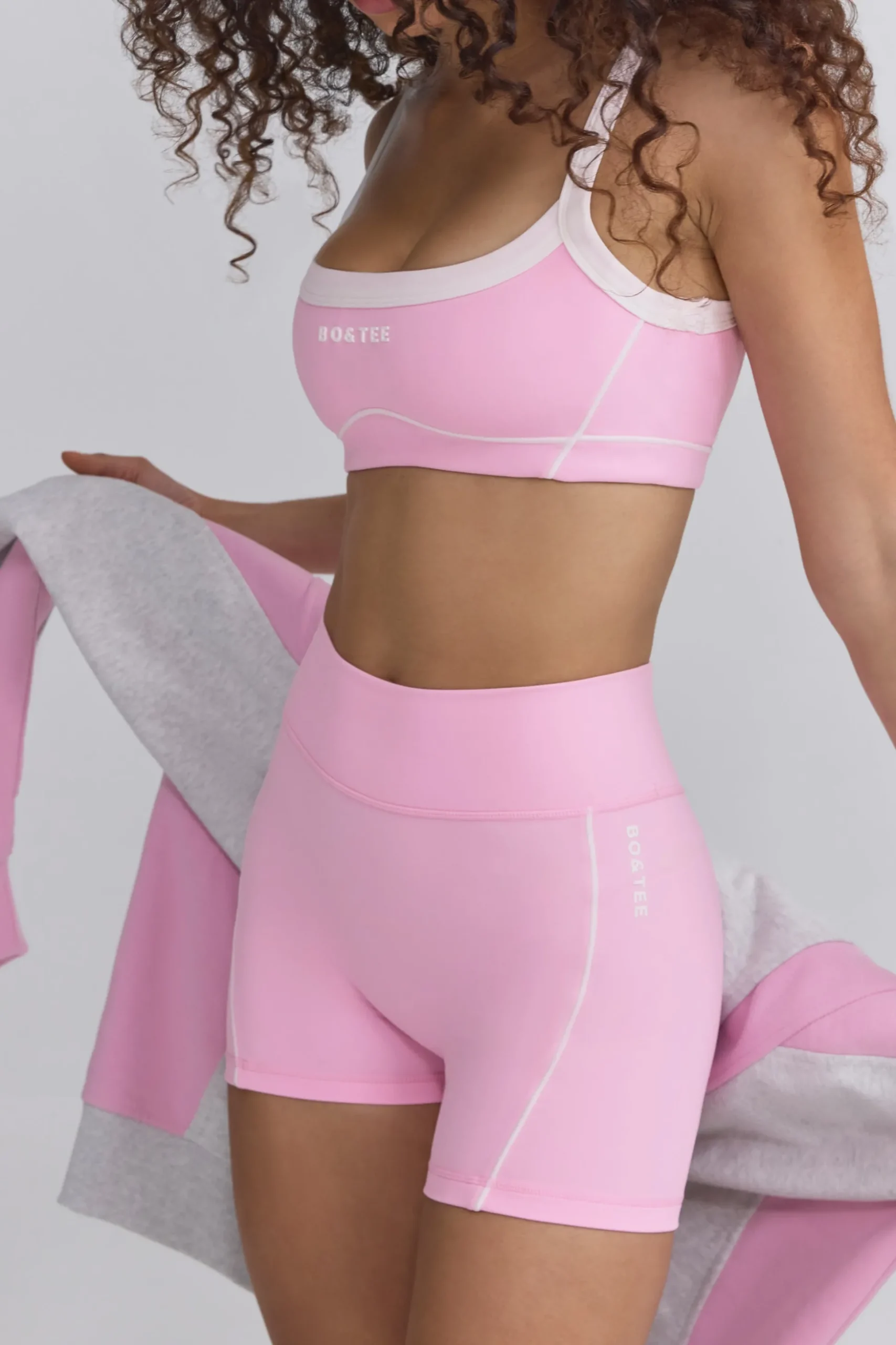 Oh Polly Matching Sets | Shorts^Soft Active Contrast-Trim Mini Shorts in Baby Pink BabyPink
