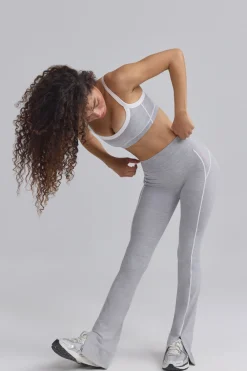 Oh Polly Matching Sets^Soft Active Contrast-Trim Flared Trousers in Ice Grey IceGrey