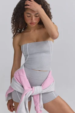 Oh Polly Matching Sets | Tops^Soft Active Contrast-Trim Bandeau Top in Ice Grey IceGrey