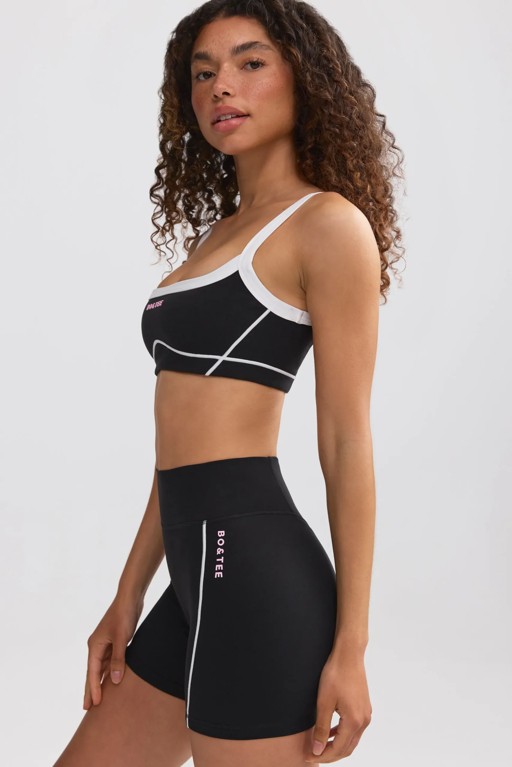 Oh Polly Matching Sets | Shorts^Soft Active Contrast-Trim Mini Shorts in Black