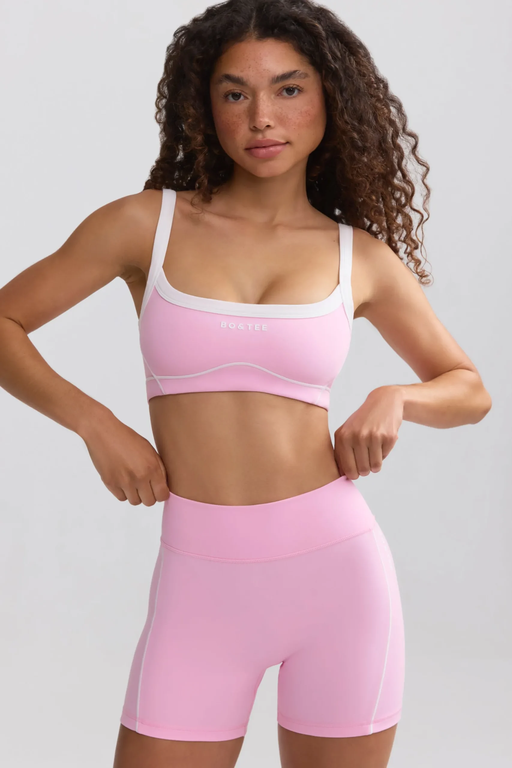 Oh Polly Matching Sets | Shorts^Soft Active Contrast-Trim Mini Shorts in Baby Pink BabyPink
