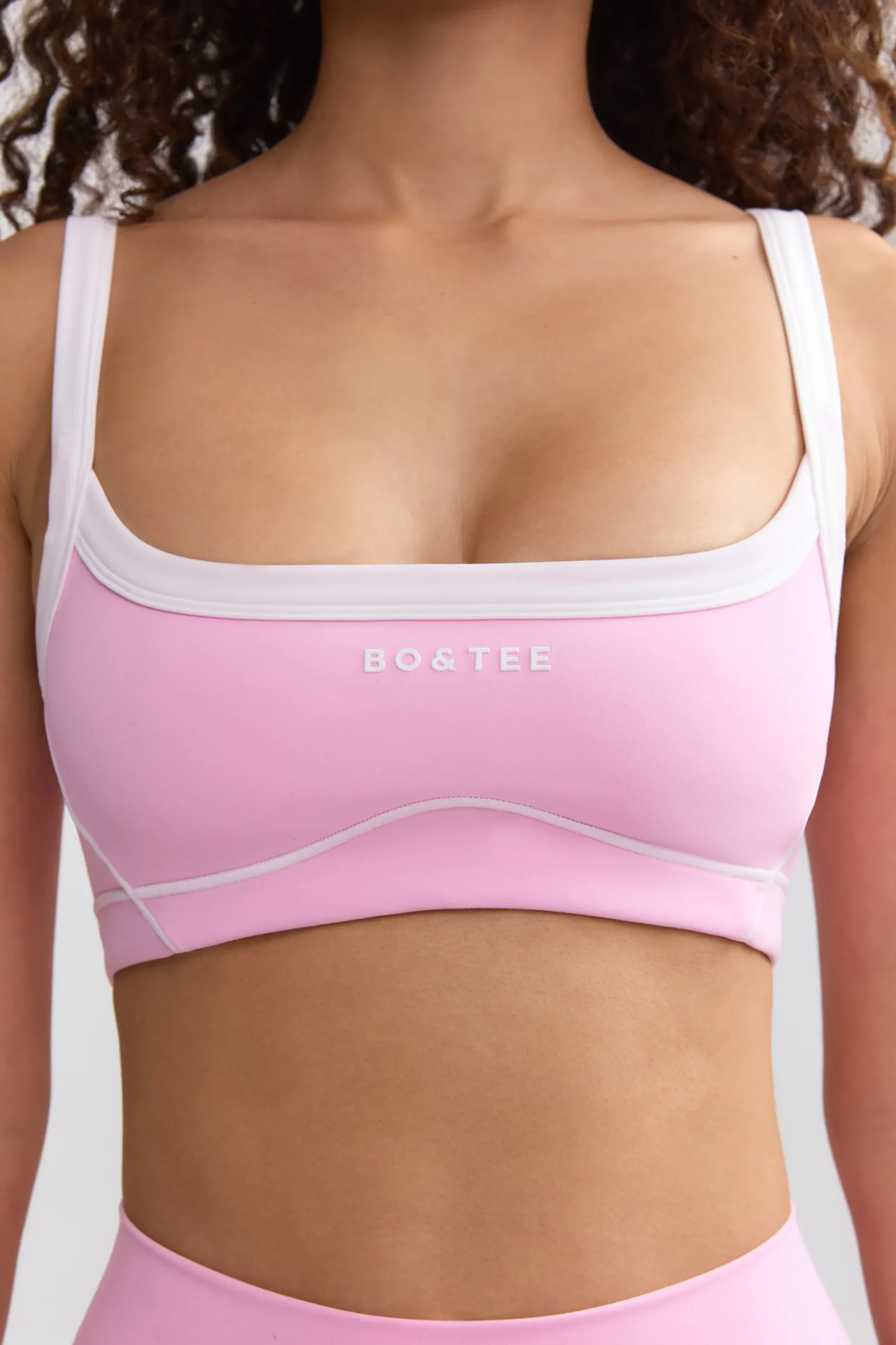 Oh Polly Matching Sets | Tops^Soft Active Contrast-Trim Sports Bra in Baby Pink BabyPink