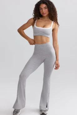 Oh Polly Matching Sets^Soft Active Contrast-Trim Flared Trousers in Ice Grey IceGrey
