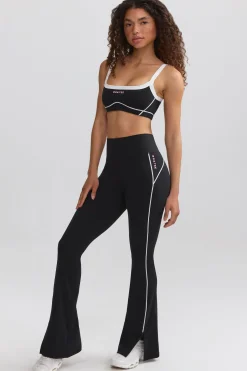 Oh Polly Matching Sets^Soft Active Contrast-Trim Flared Trousers in Black