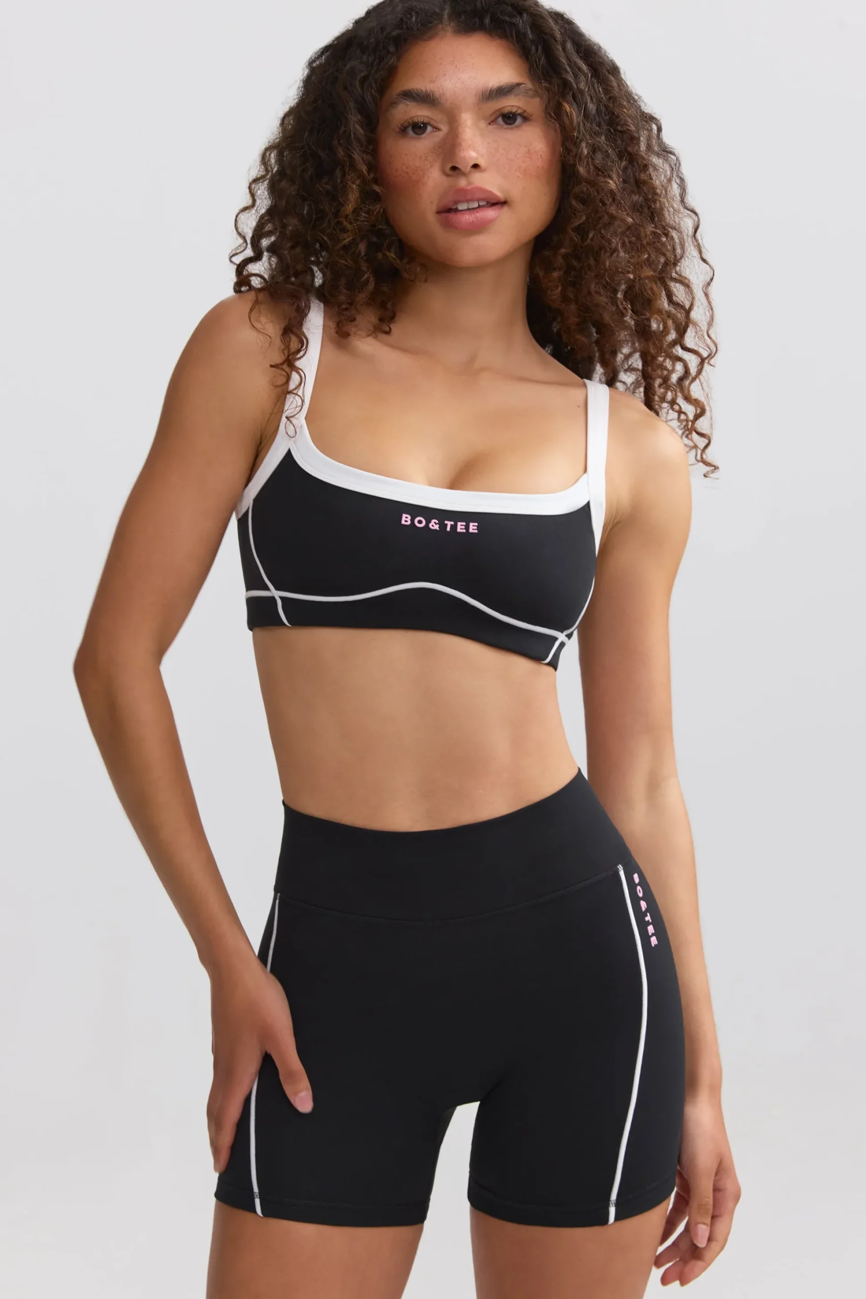 Oh Polly Matching Sets | Shorts^Soft Active Contrast-Trim Mini Shorts in Black