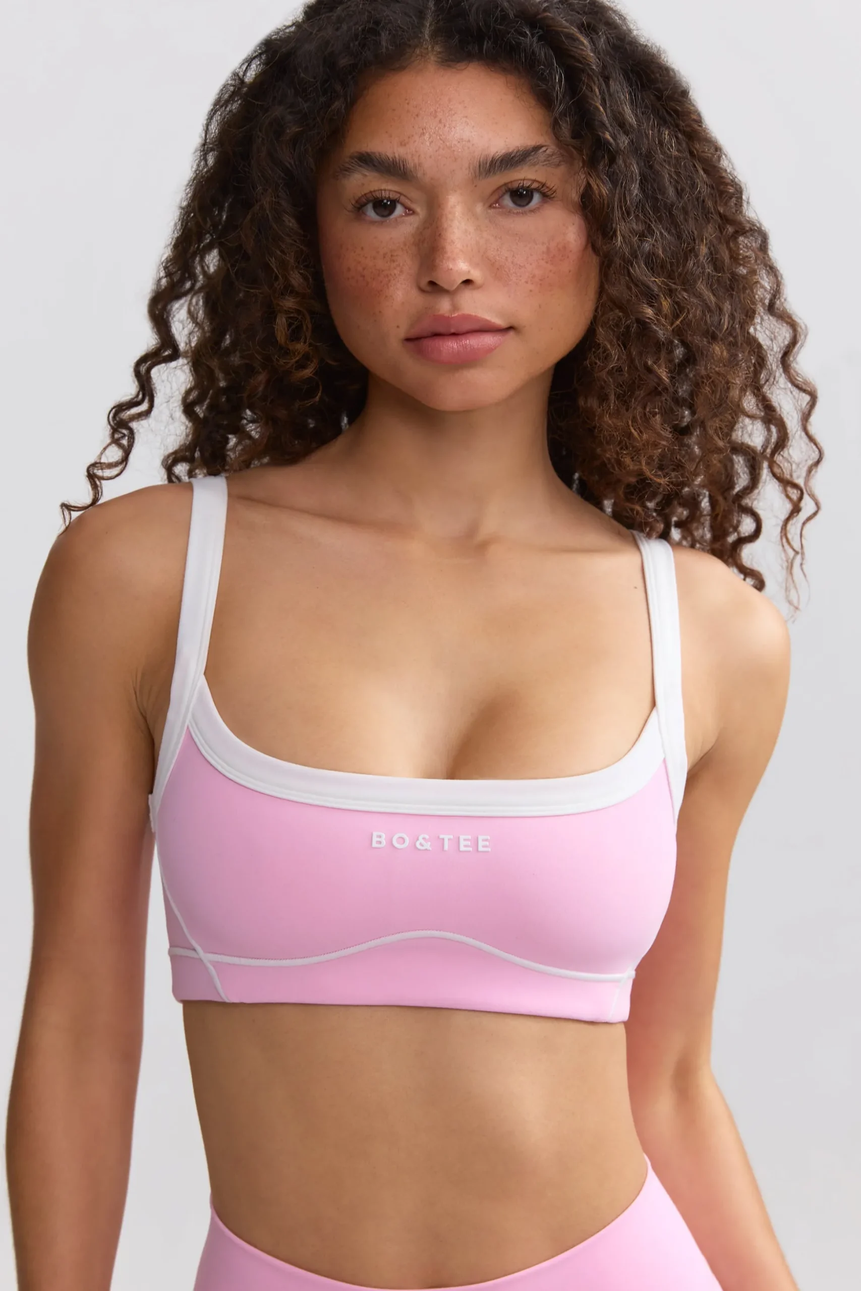 Oh Polly Matching Sets | Tops^Soft Active Contrast-Trim Sports Bra in Baby Pink BabyPink