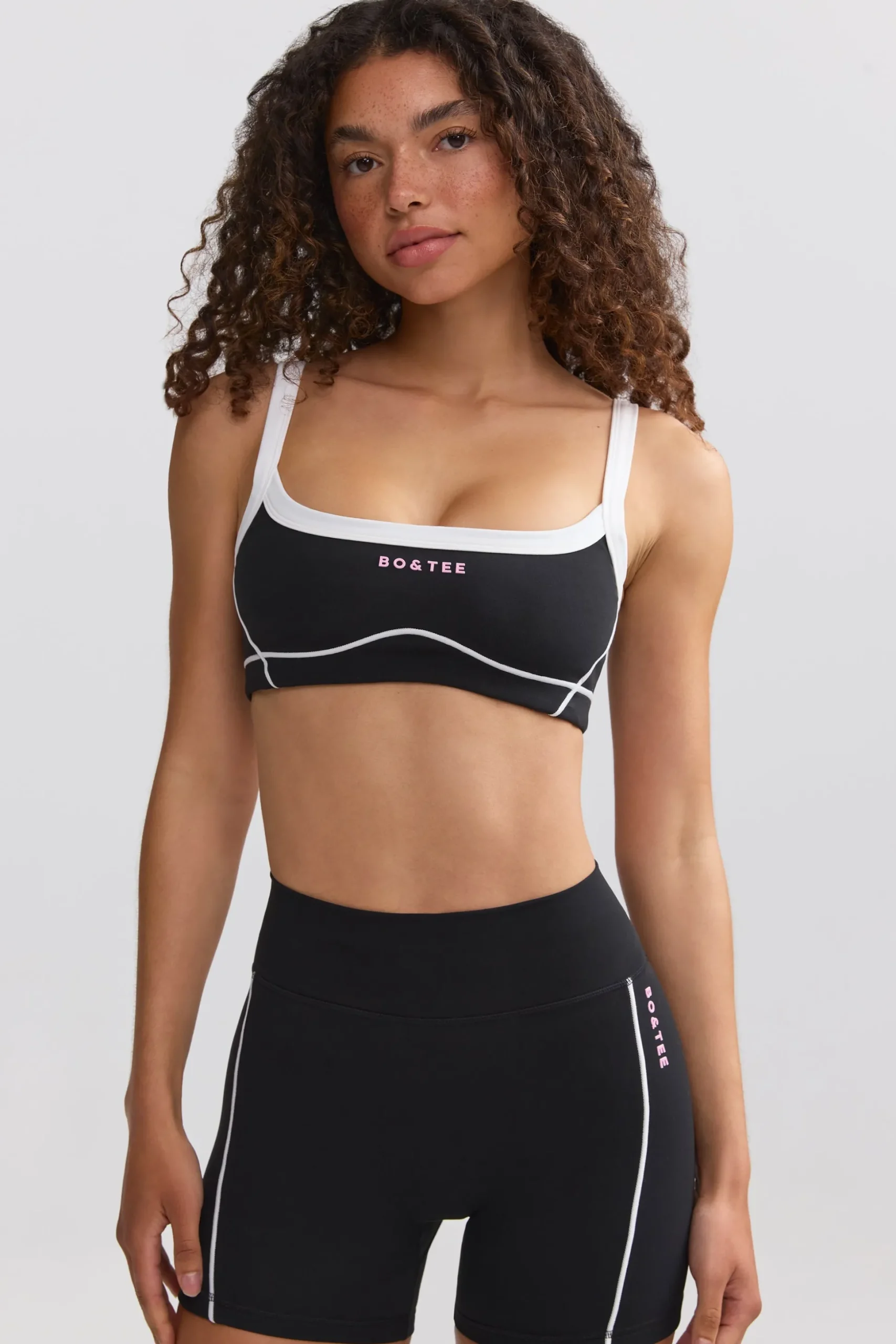Oh Polly Matching Sets | Shorts^Soft Active Contrast-Trim Mini Shorts in Black