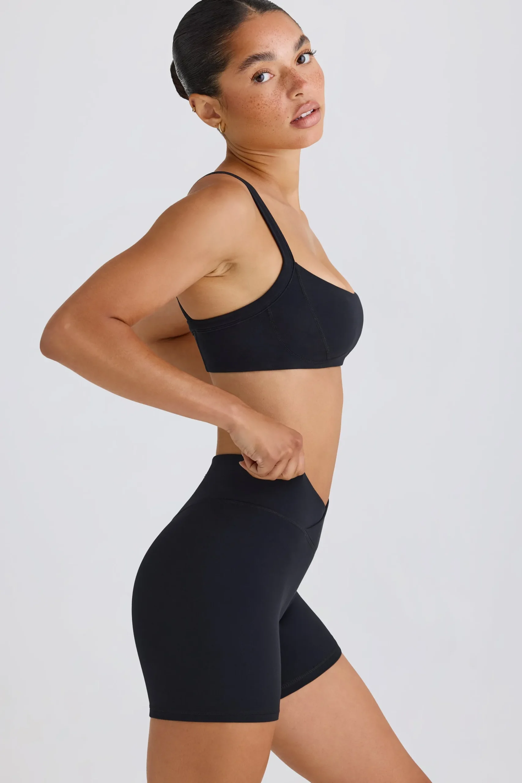 Oh Polly Matching Sets | Shorts^Soft Active Crossover Mini Shorts in Black
