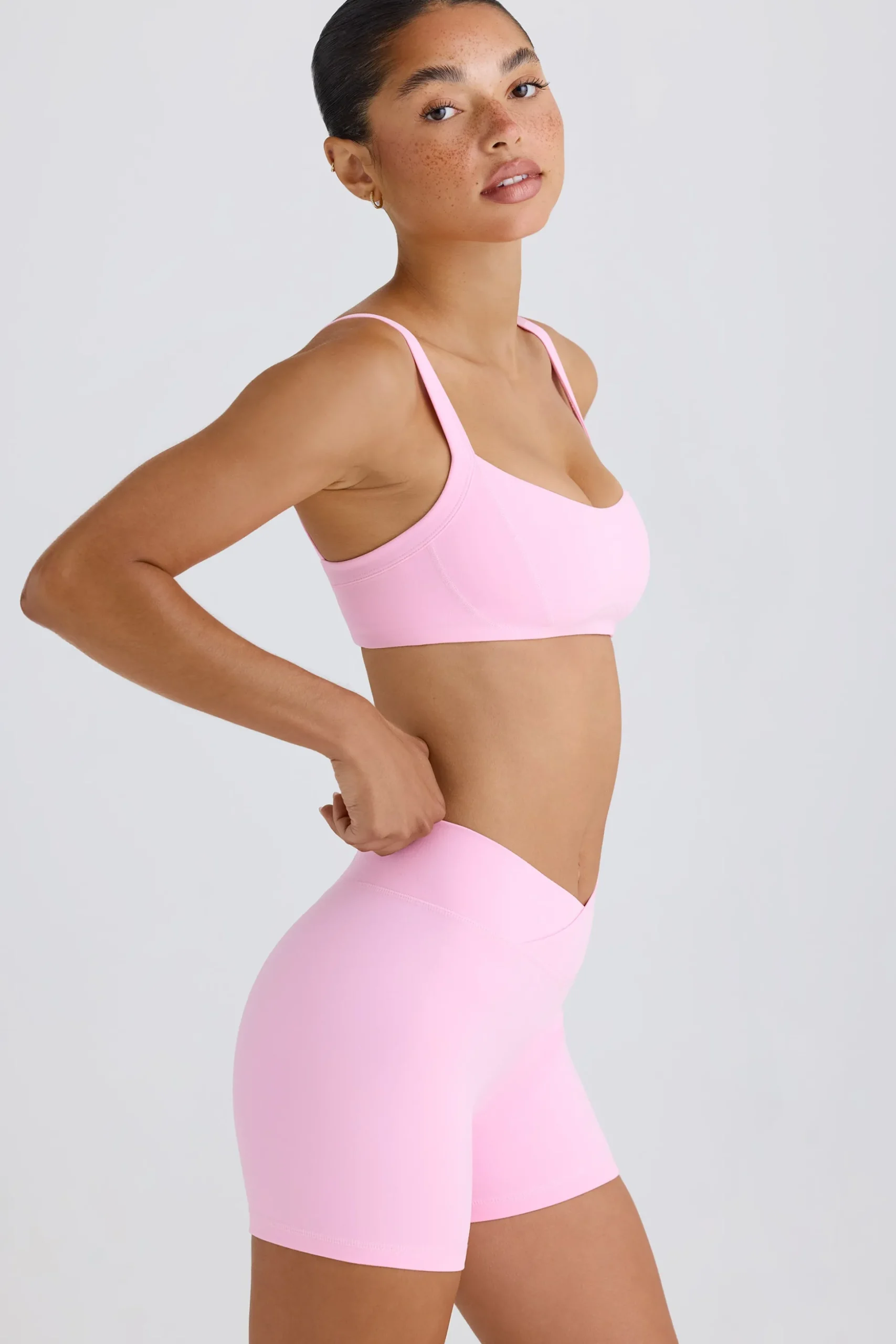 Oh Polly Matching Sets^Soft Active Crossover Mini Shorts in Bubblegum Pink BubblegumPink