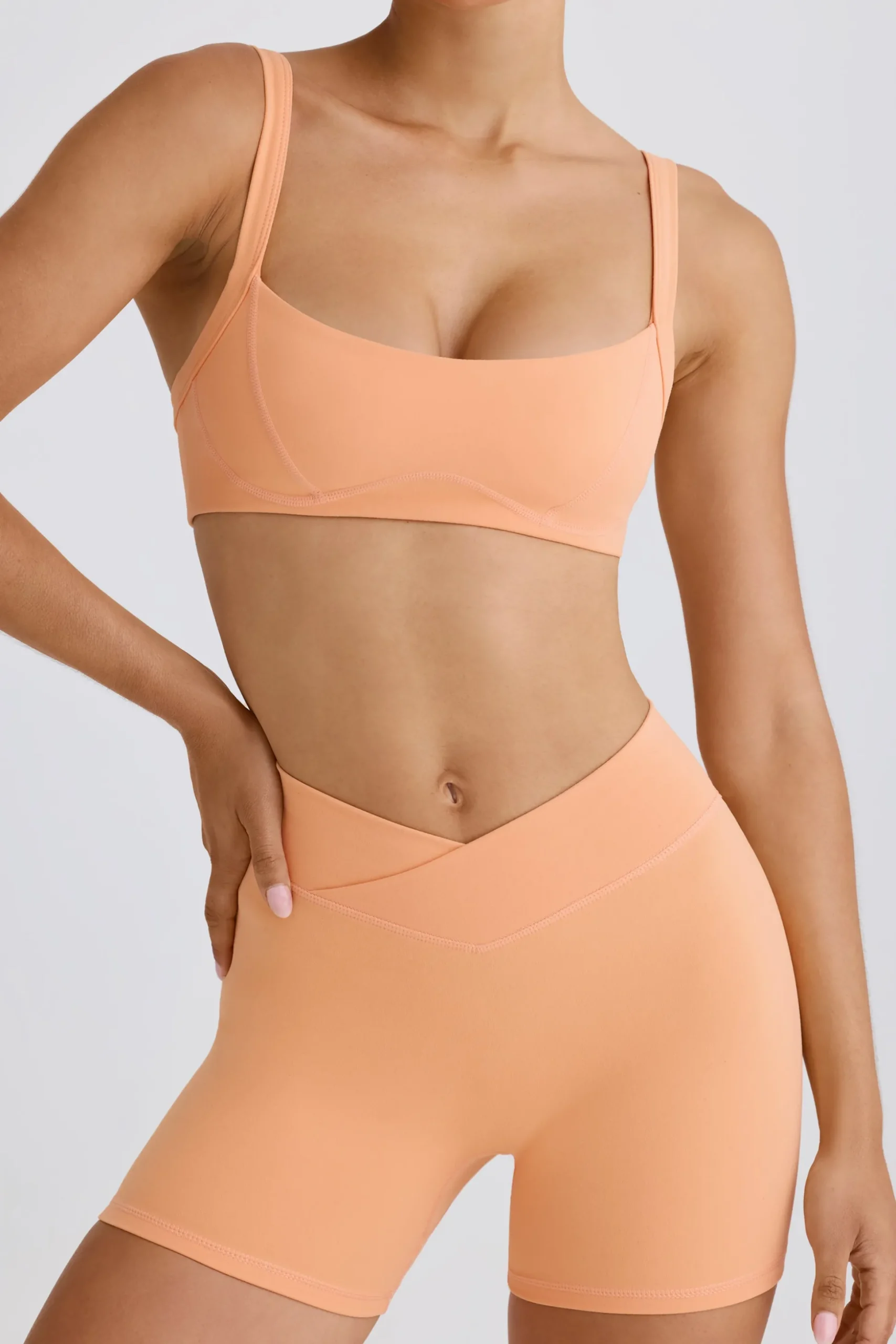 Oh Polly Matching Sets | Shorts^Soft Active Crossover Mini Shorts in Peach