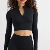 Oh Polly Matching Sets | Tops^Soft Active Half Zip Crop Top in Black