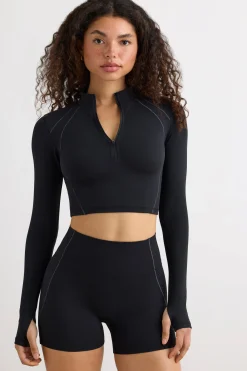 Oh Polly Matching Sets | Tops^Soft Active Half Zip Crop Top in Black