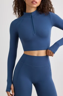 Oh Polly Women'S Clothing Sale - $65 And Under | Women'S Clothing Sale - $40 And Under^Soft Active Half Zip Crop Top in Washed Navy WashedNavy
