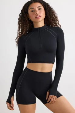 Oh Polly Matching Sets | Tops^Soft Active Half Zip Crop Top in Black