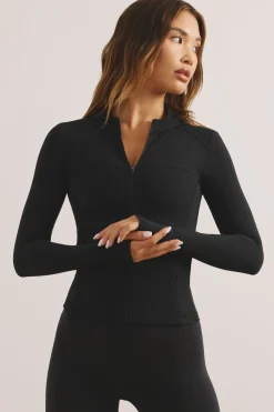 Oh Polly Matching Sets^Soft Active Hooded Zip Up Jacket in Jet Black JetBlack