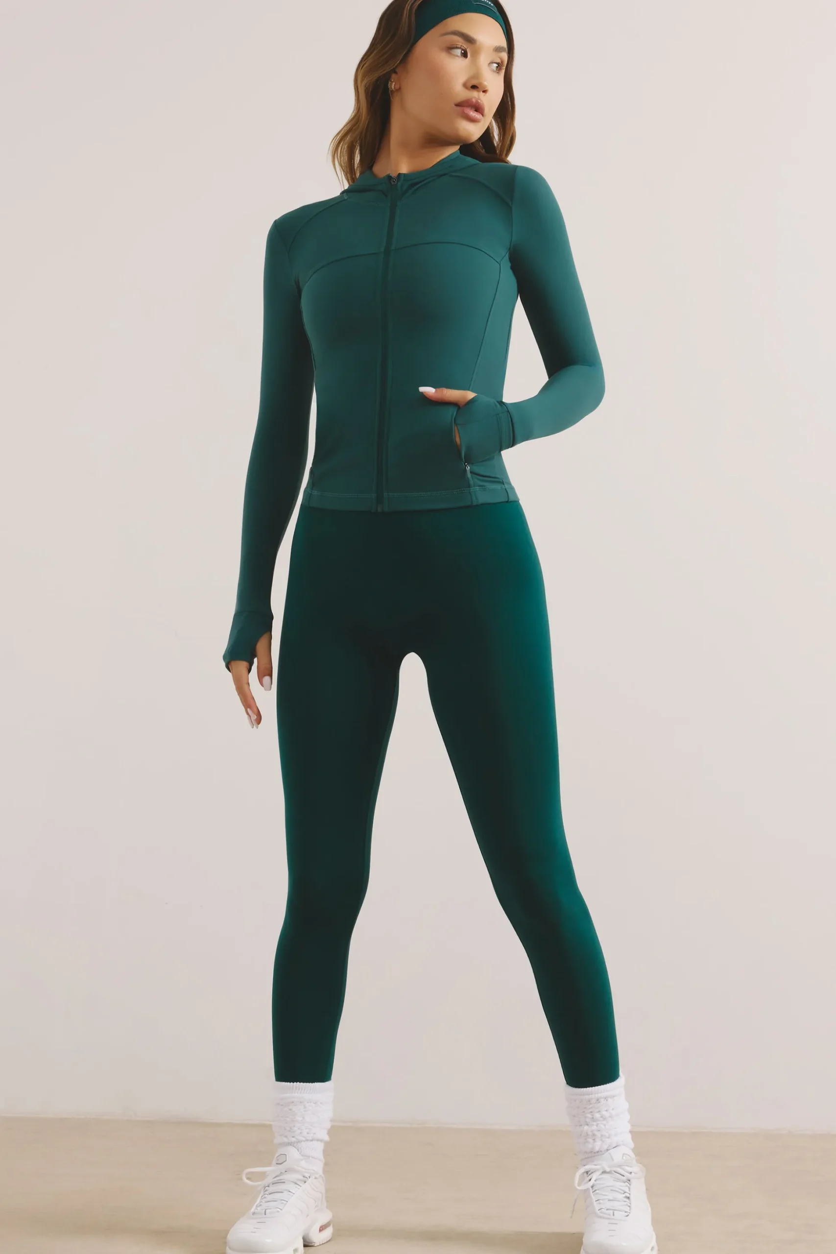 Oh Polly Matching Sets^Soft Active Hooded Zip Up Jacket in Jade Green JadeGreen