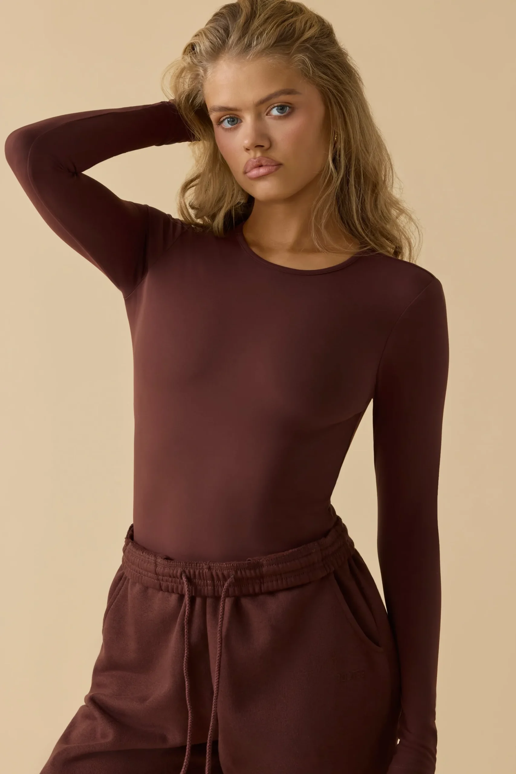 Oh Polly Tops^Soft Active Long Sleeve Top in Mahogany
