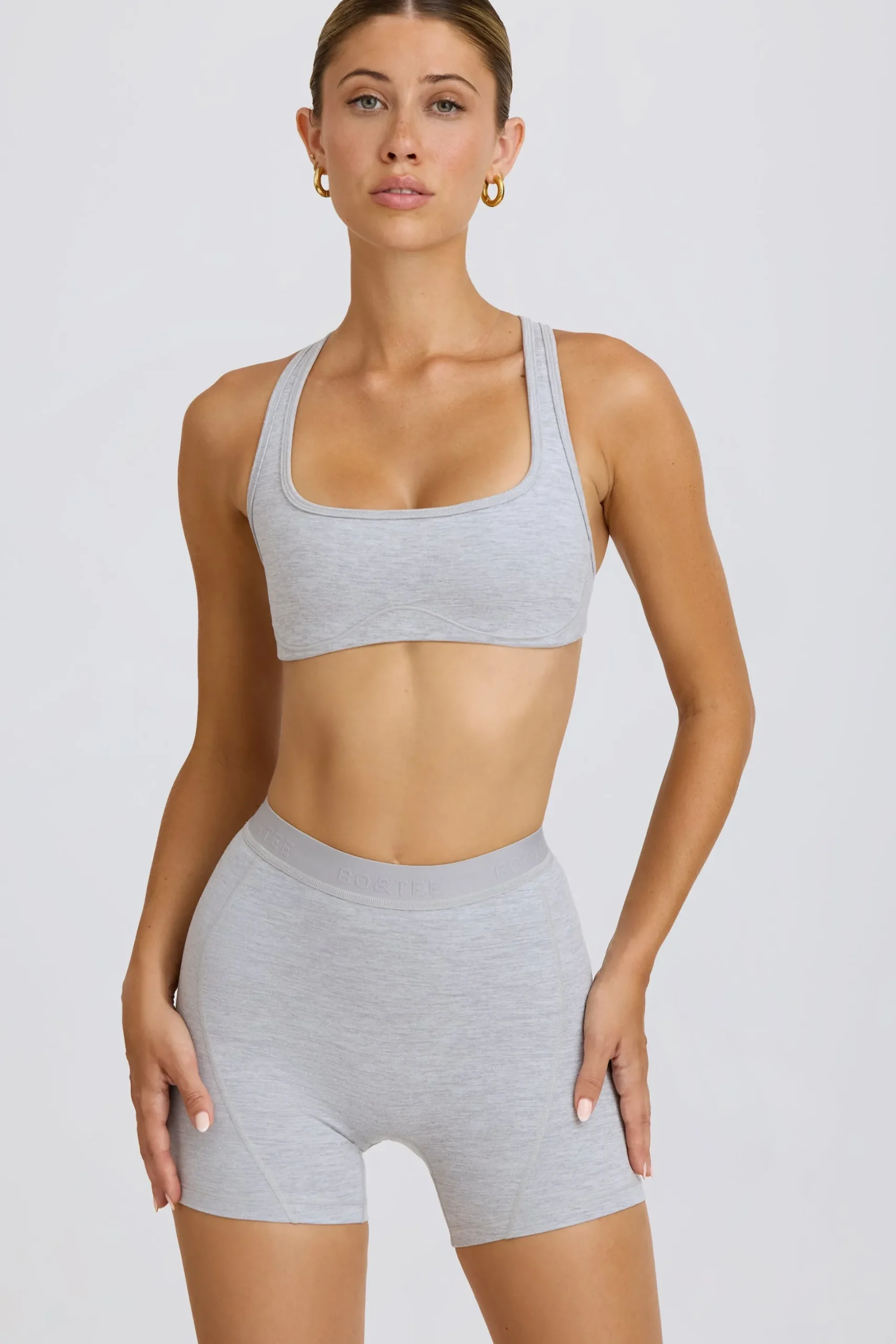 Oh Polly Matching Sets | Shorts^Soft Active Mini Shorts in Grey Marl GreyMarl