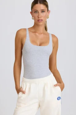 Oh Polly Matching Sets | Tops^Soft Active Open-Back Bodysuit in Grey Marl GreyMarl