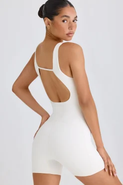 Oh Polly Unitards^Soft Active Open-Back Unitard in White