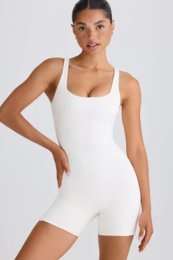 Oh Polly Unitards^Soft Active Open-Back Unitard in White