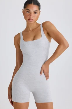 Oh Polly Unitards^Soft Active Open-Back Unitard in Grey Marl GreyMarl