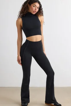 Oh Polly Petite^Soft Active Petite Flared Trousers in Black
