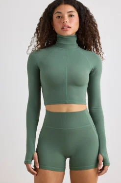 Oh Polly Women'S Clothing Sale - $65 And Under | Women'S Clothing Sale - $40 And Under^Soft Active Turtleneck Crop Top in Khaki
