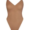 Oh Polly Lounge & Intimates | Bra Solutions^Soft Mesh V-Neck Bodysuit in Honey