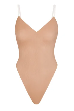 Oh Polly Lounge & Intimates | Bra Solutions^Soft Mesh V-Neck Bodysuit in Warm Peach WarmPeach