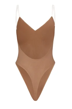 Oh Polly Lounge & Intimates | Bra Solutions^Soft Mesh V-Neck Bodysuit in Honey