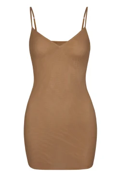 Oh Polly Lounge & Intimates | Bra Solutions^Soft Mesh V-Neck Mini Slip Dress in Almond