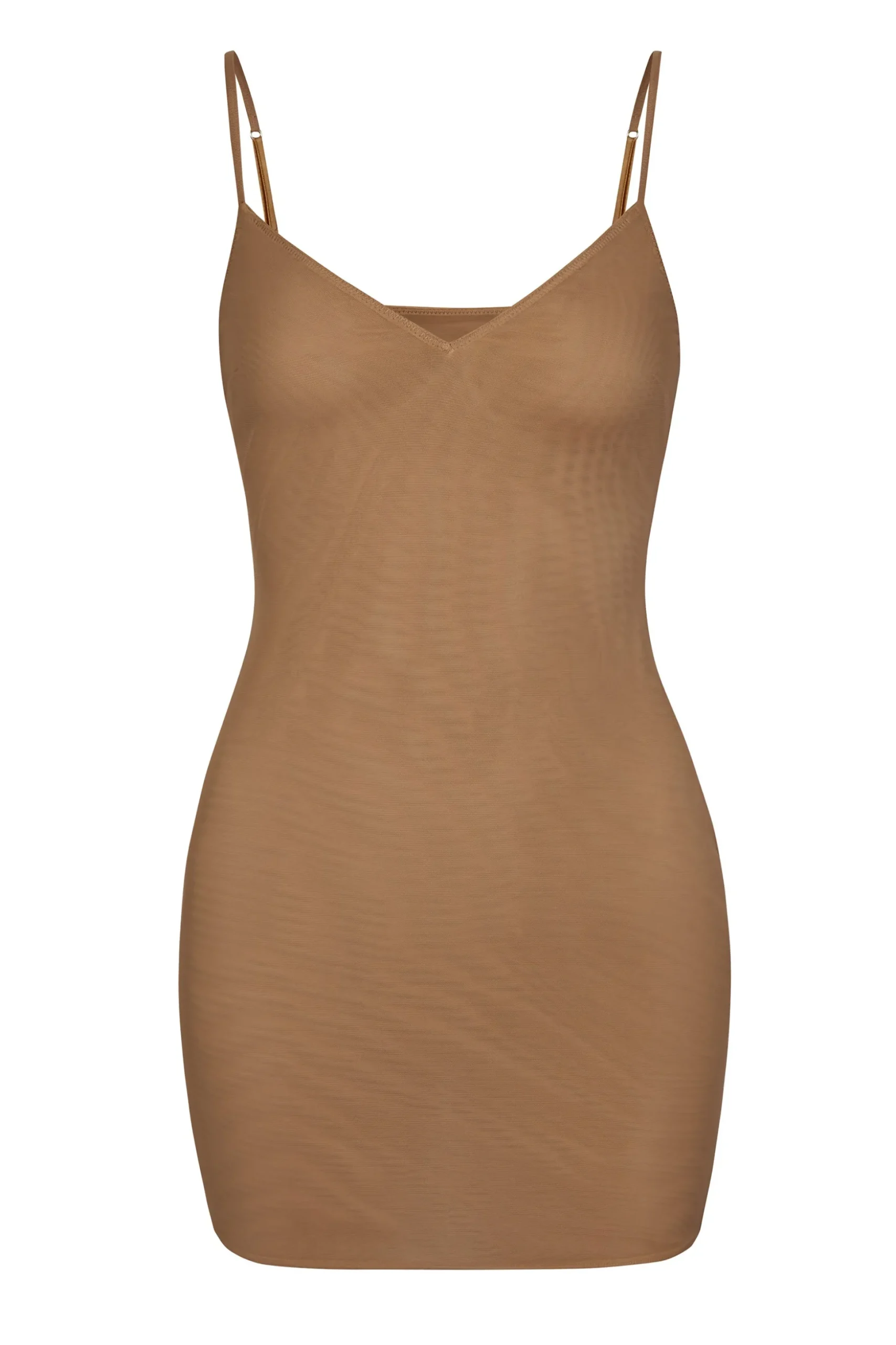 Oh Polly Lounge & Intimates | Bra Solutions^Soft Mesh V-Neck Mini Slip Dress in Almond